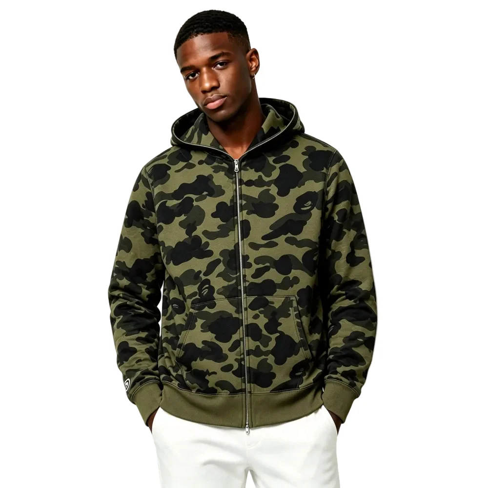 BAPE 1st Camo Shark Full Zip Hoodie Green - Image 3