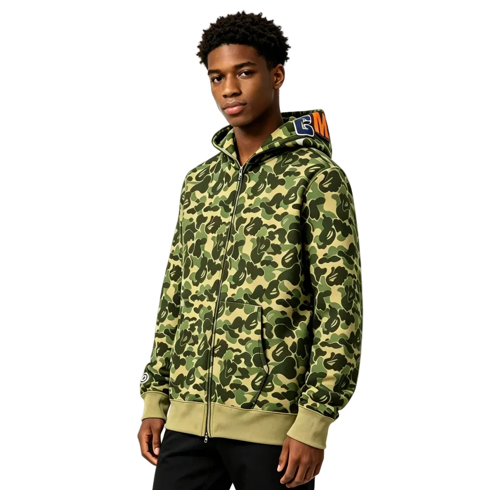 BAPE ABC Camo Shark Full Zip Hoodie Green - Image 3