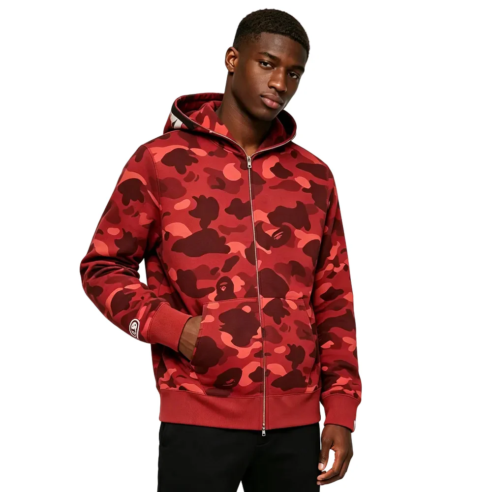 BAPE Color Camo Shark Full Zip Hoodie Red - Image 3