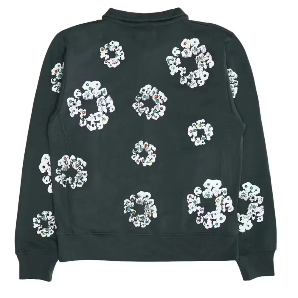 Denim Tears Rhinestone Wreath Half Zip Sweatshirt Black - Image 2
