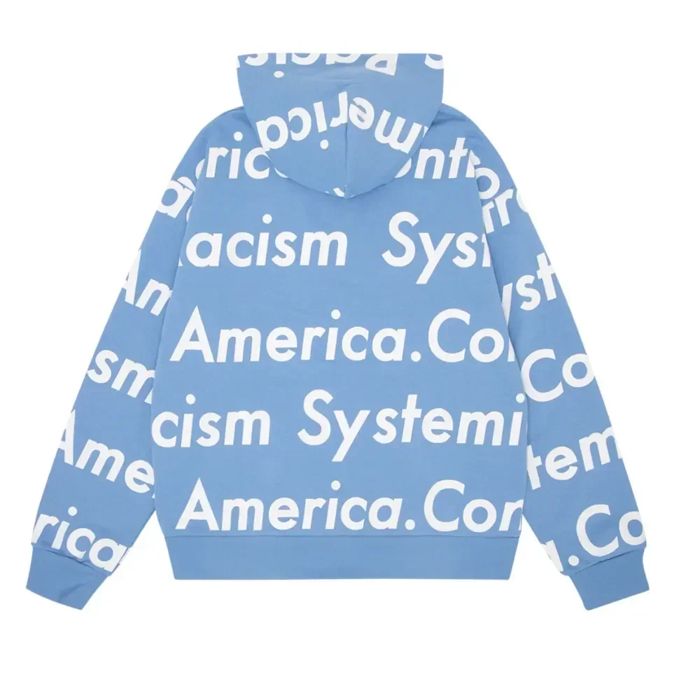 Denim Tears x Arthur Jafa Systemic Racism Controls America Zip Up Hoodie Dusty Blue - Image 2