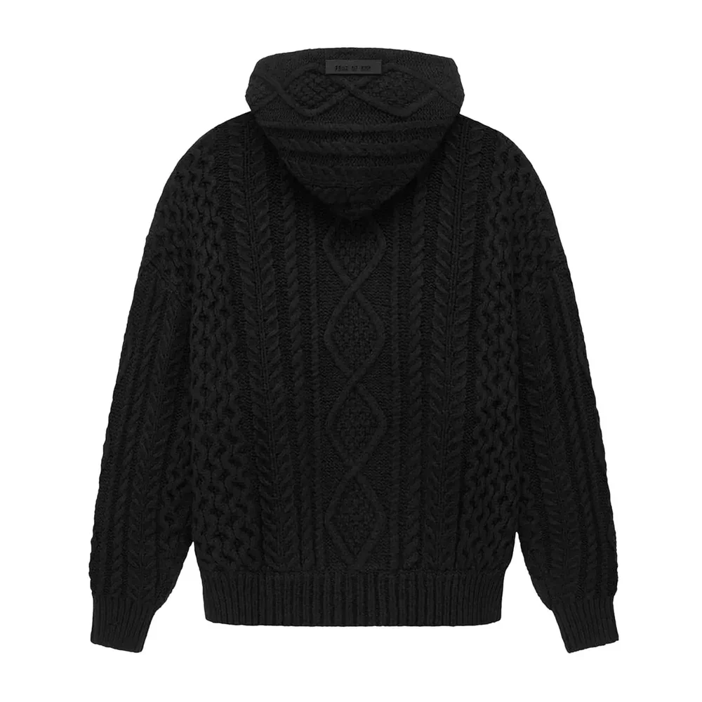 Fear of God Essentials Cable Knit Hoodie Jet Black - Image 2