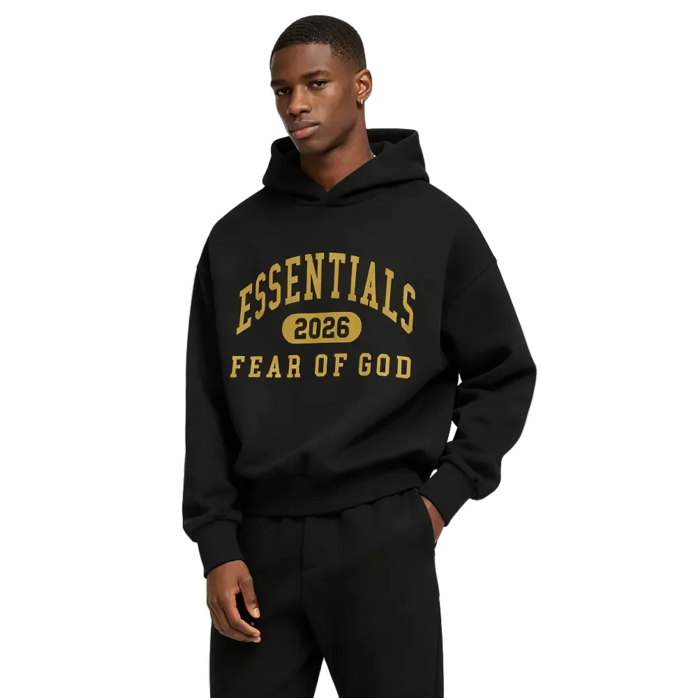 Fear of God Essentials Classic Fleece Hoodie Vintage Black - Image 3
