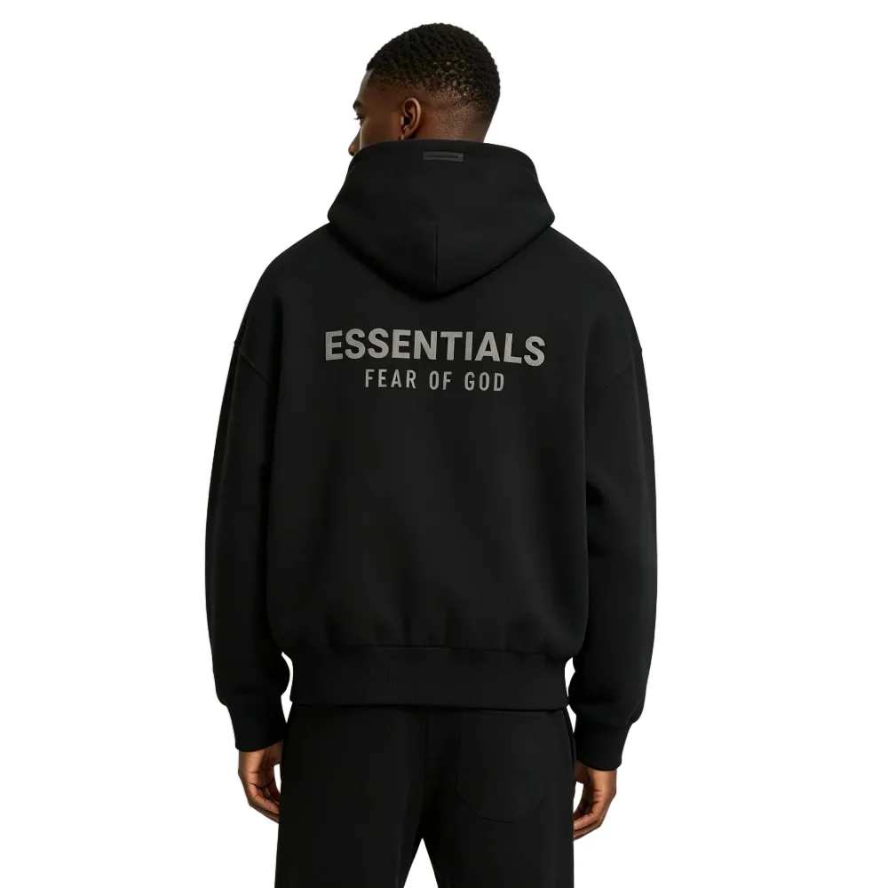 Fear of God Essentials Classic Full Zip Hoodie Jet Black - Image 4