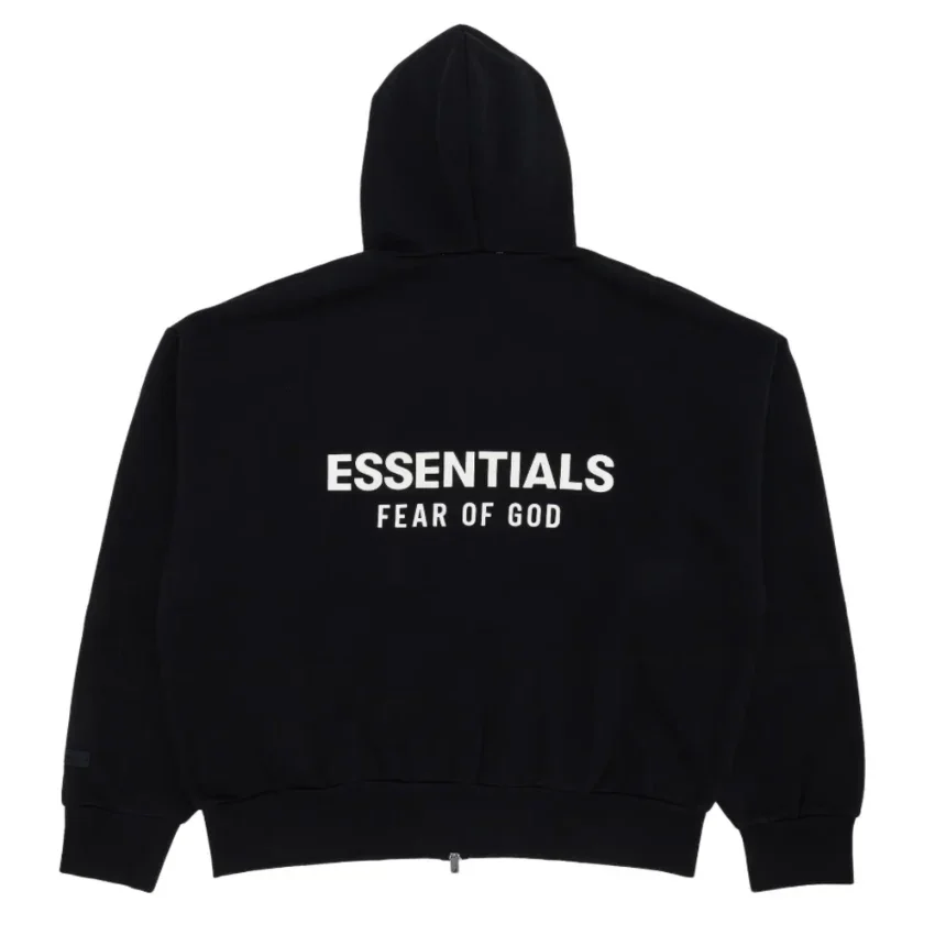 Fear of God Essentials Classic Full Zip-Up Hoodie Jet Black - Image 2
