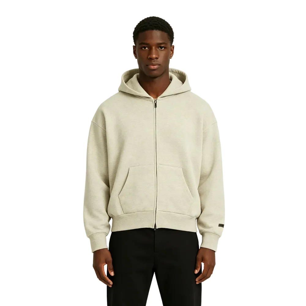 Fear of God Essentials Classic FullZip Hoodie Heather Stone - Image 3