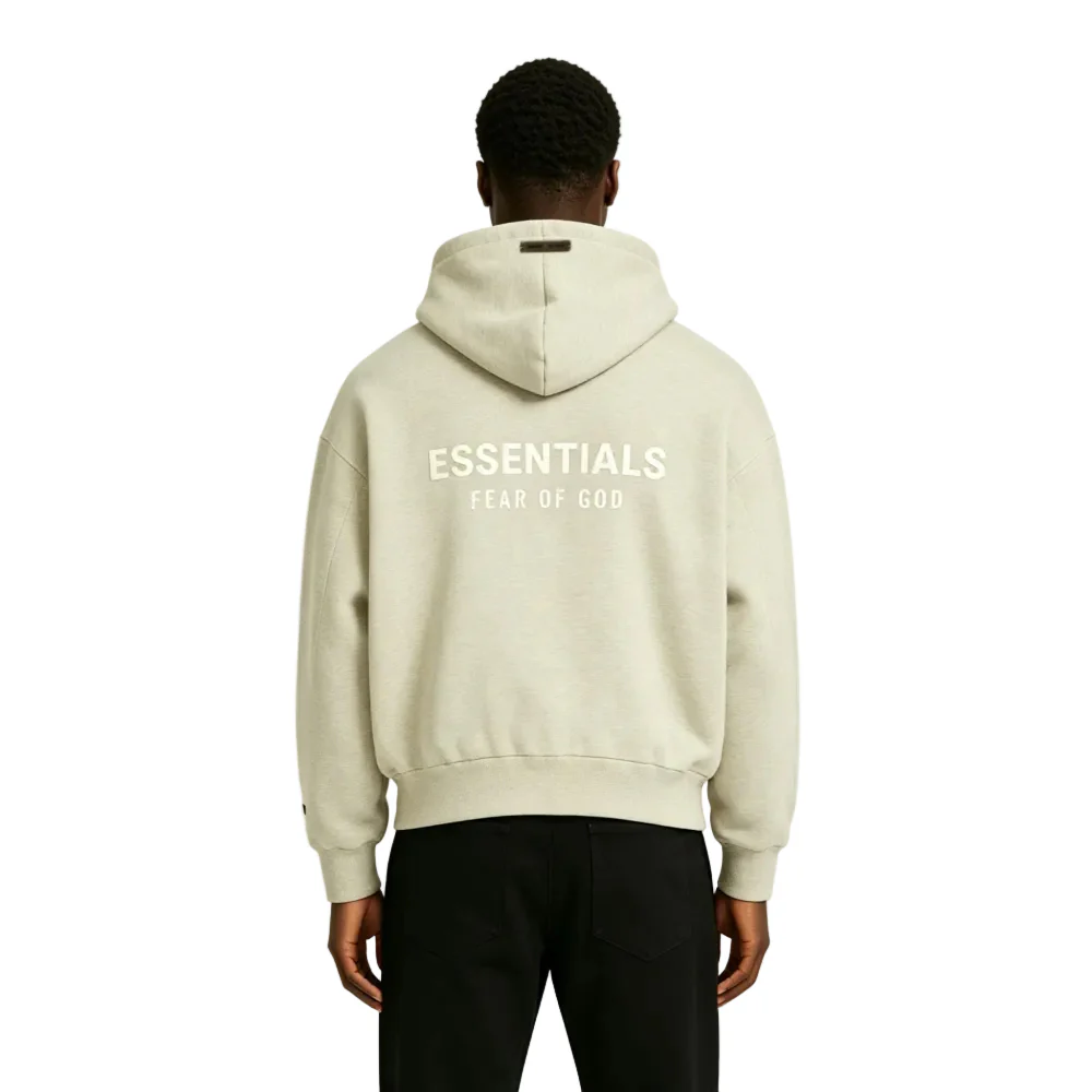 Fear of God Essentials Classic FullZip Hoodie Heather Stone - Image 4