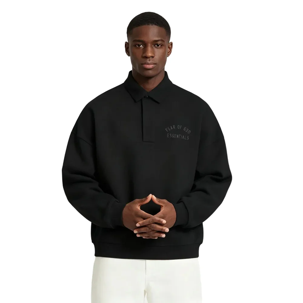 Fear of God Essentials Fleece Polo Black - Image 3