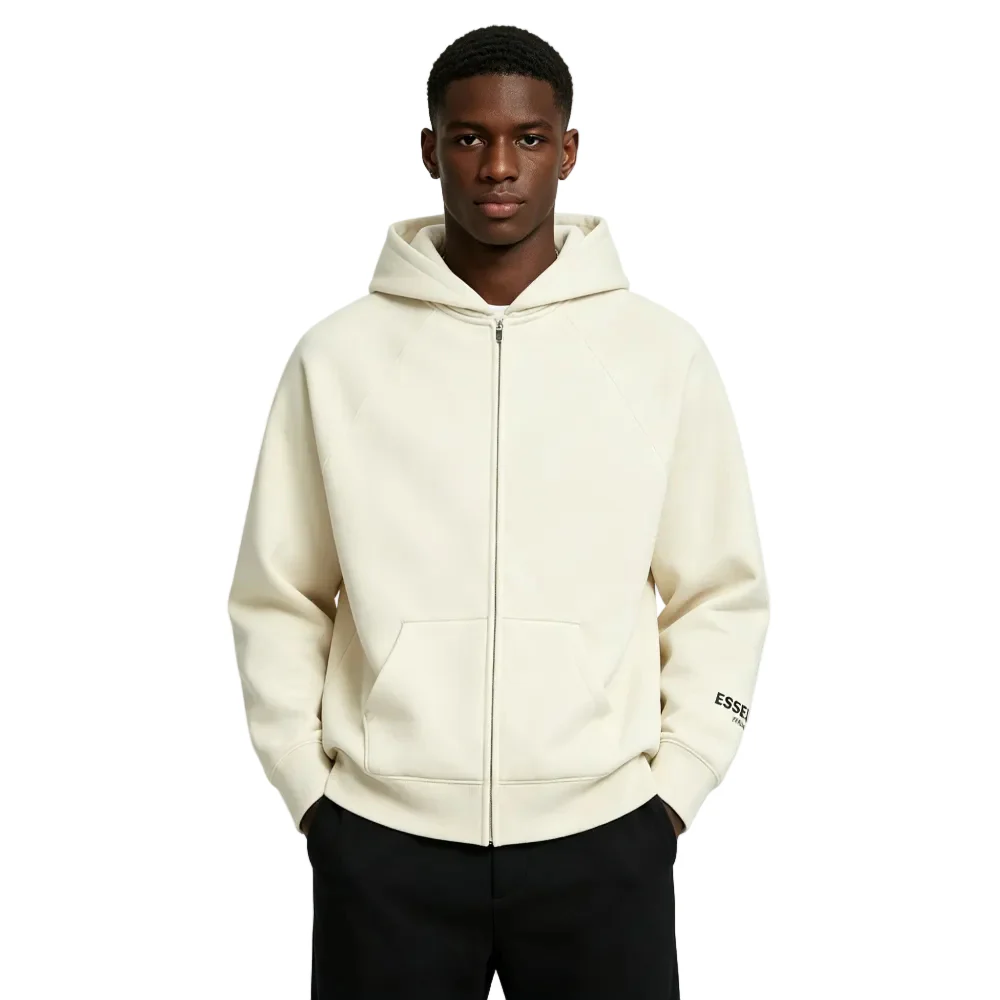 Fear of God Essentials Full Zip Hoodie Cream - Image 3