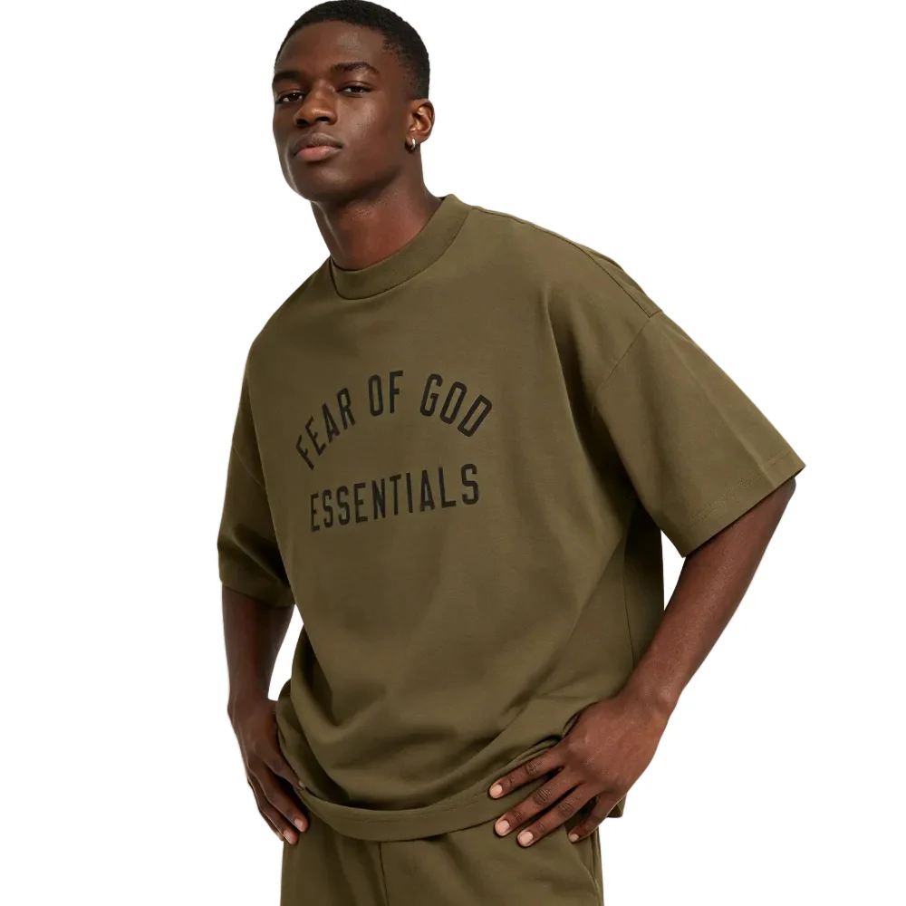 Fear of God Essentials Jersey Crewneck Tee Olive - Image 3