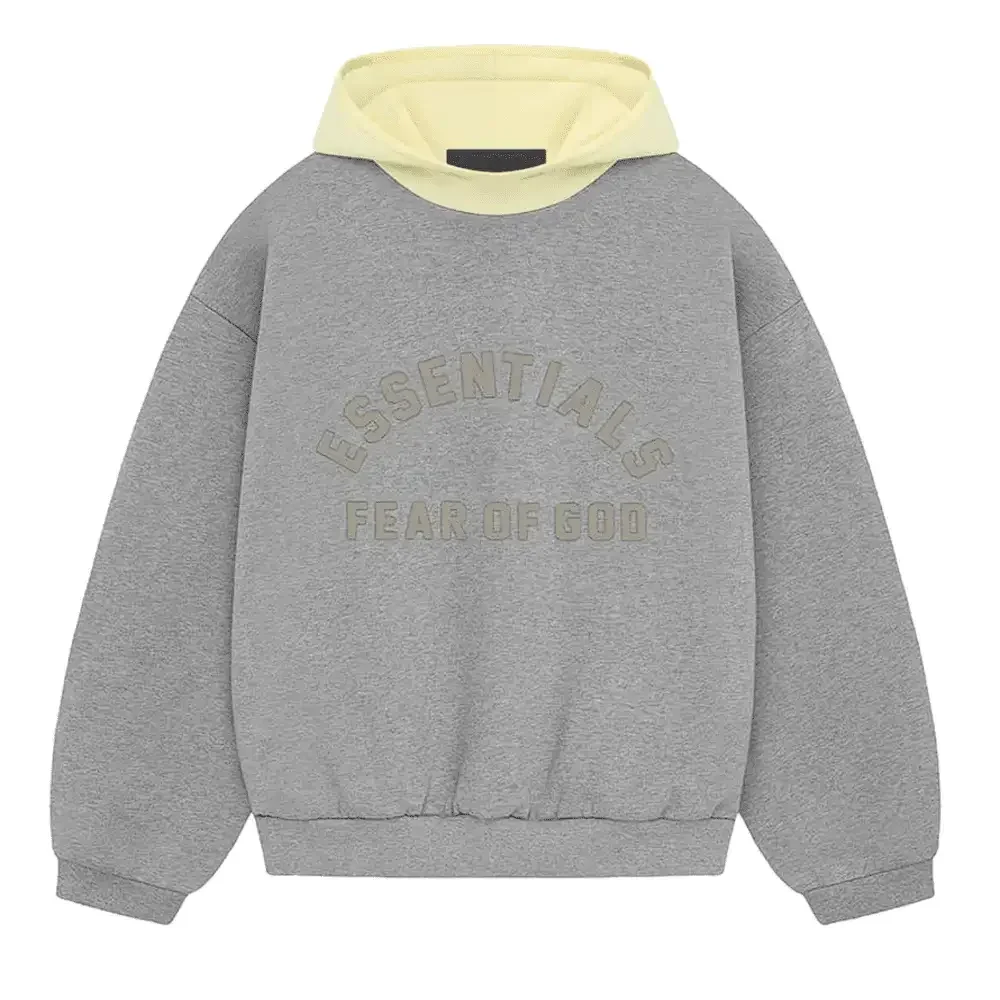 Fear of God Essentials SS24 Nylon Fleece Hoodie Dark Heather Oatmeal/Garden Yellow