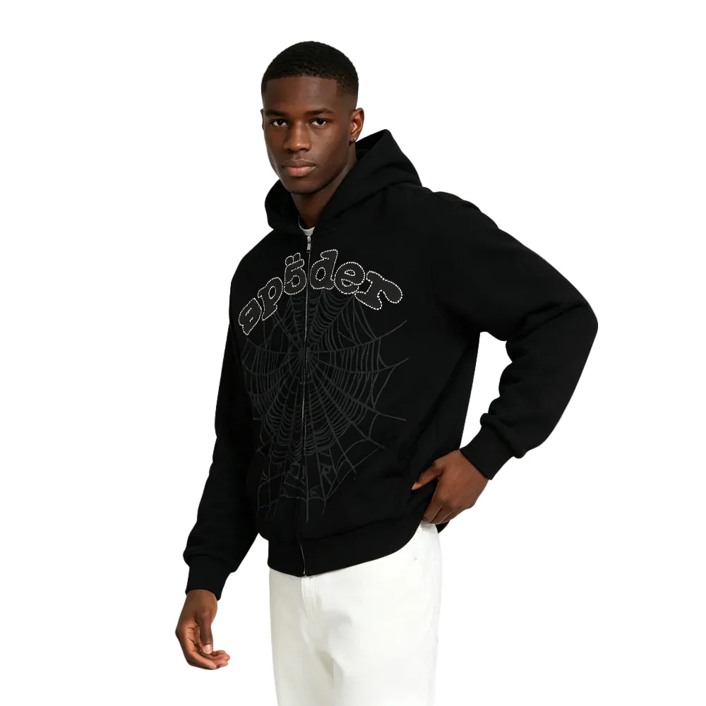 Sp5der OG Web V2 Rhinestone Zip Up Black - Image 3