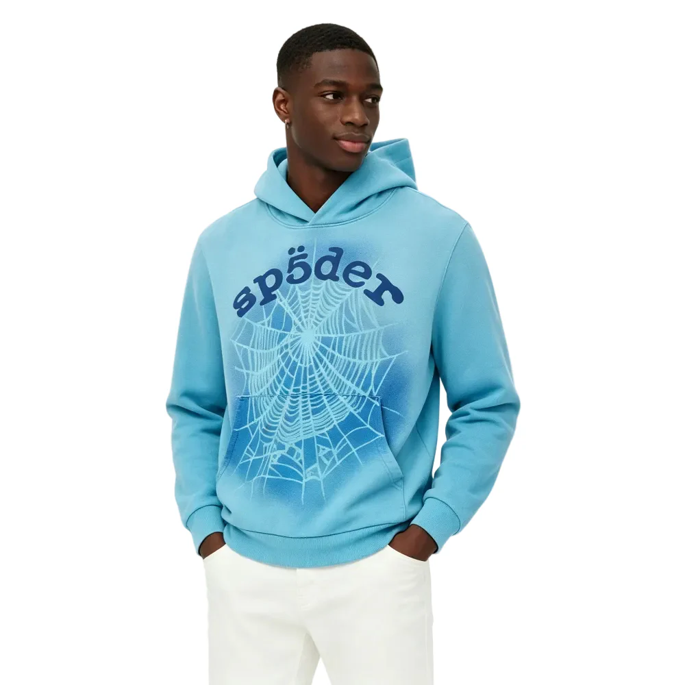 Sp5der OG Web V2 Spray Hoodie Light Blue - Image 3